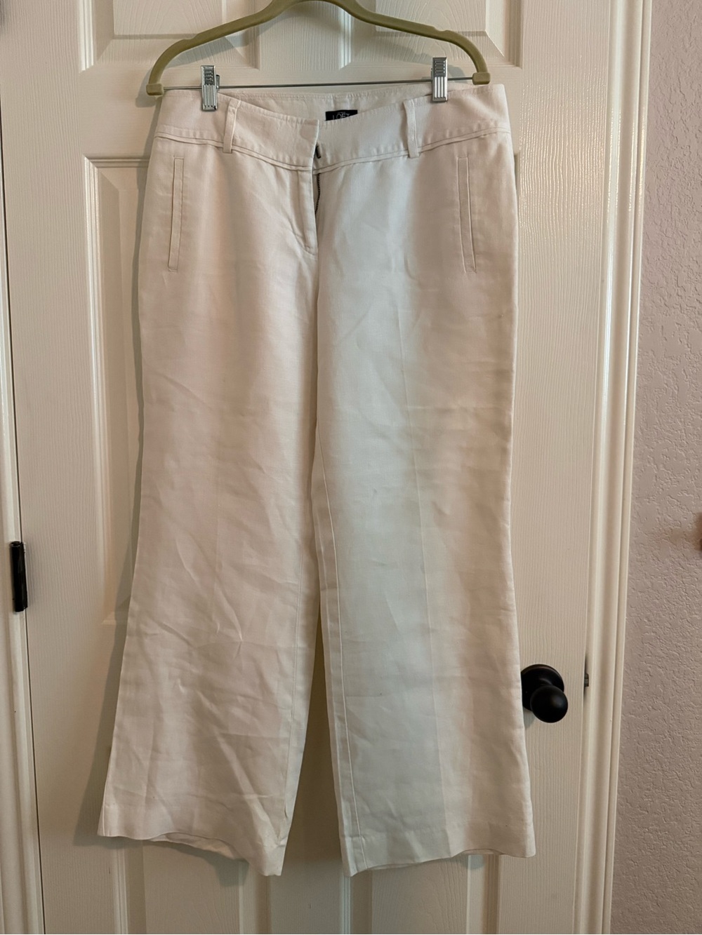 LOFT White Wide-Leg Linen-Blend Pants